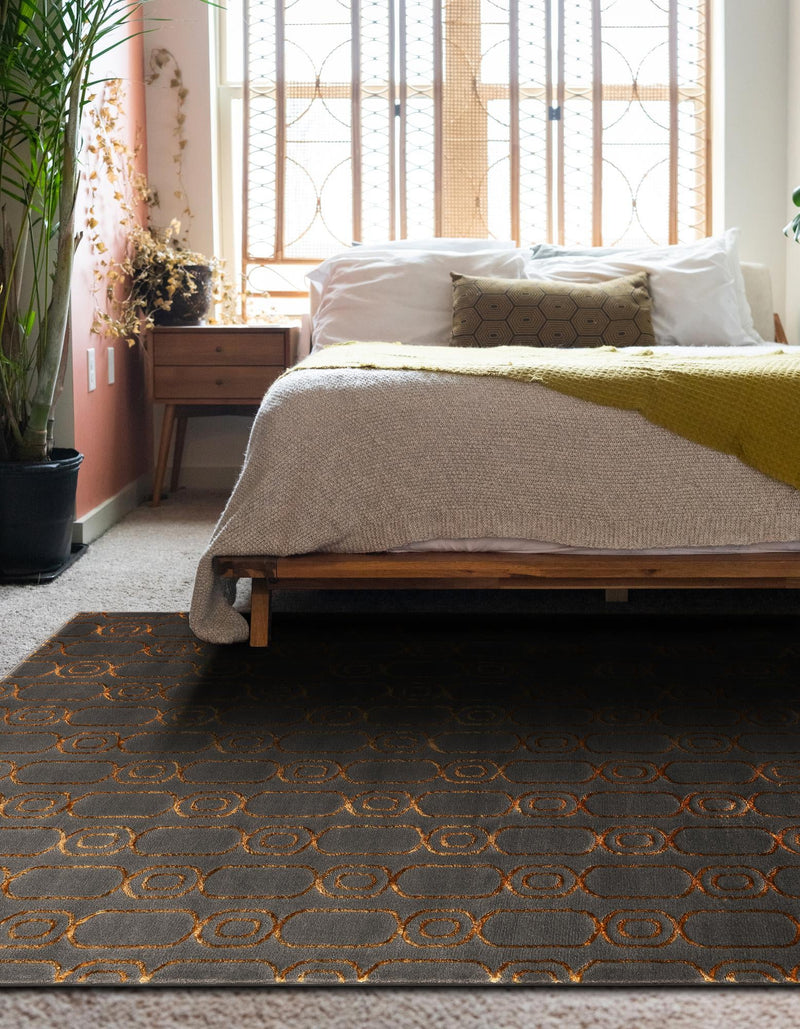 Metropolitan Matrix Collection Area Rug - Cosmopolis (Black and Silver) Rectangle Gray and Gold lifestyle 29
