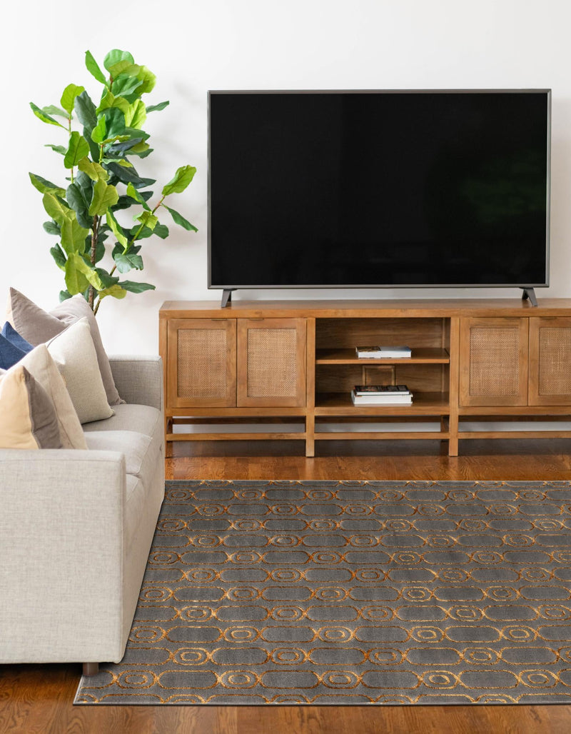Metropolitan Matrix Collection Area Rug - Cosmopolis (Black and Silver) Rectangle Gray and Gold lifestyle 54