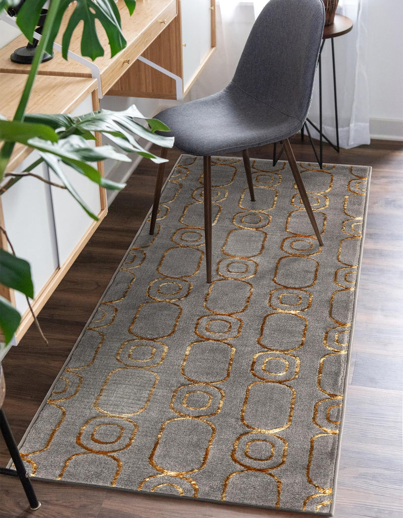 Metropolitan Matrix Collection Area Rug - Cosmopolis (Black and Silver) Runner Gray and Gold lifestyle 135