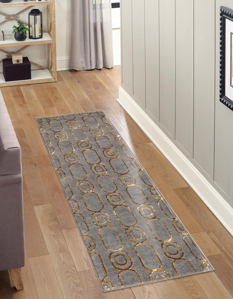 Metropolitan Matrix Collection Area Rug - Cosmopolis (Black and Silver) Runner Gray and Gold lifestyle 177