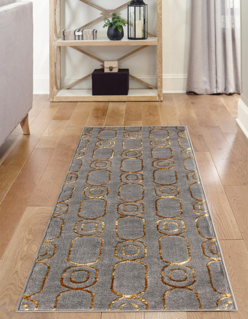 Metropolitan Matrix Collection Area Rug - Cosmopolis (Black and Silver) Runner Gray and Gold lifestyle 191