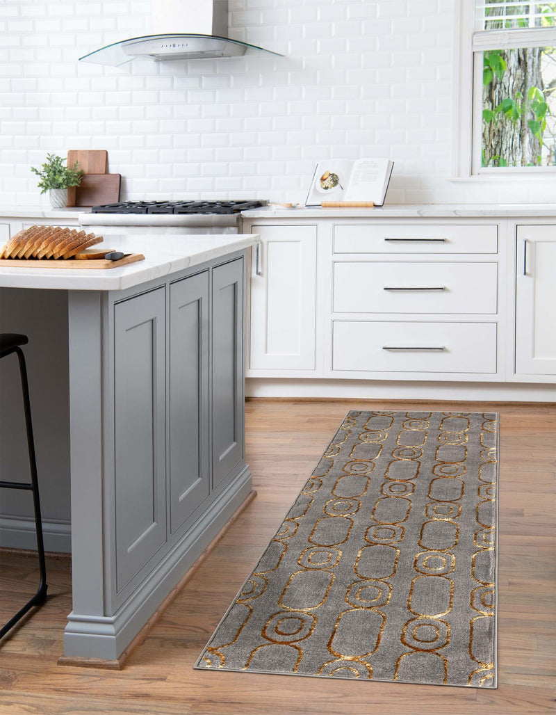 Metropolitan Matrix Collection Area Rug - Cosmopolis (Black and Silver) Runner Gray and Gold lifestyle 205