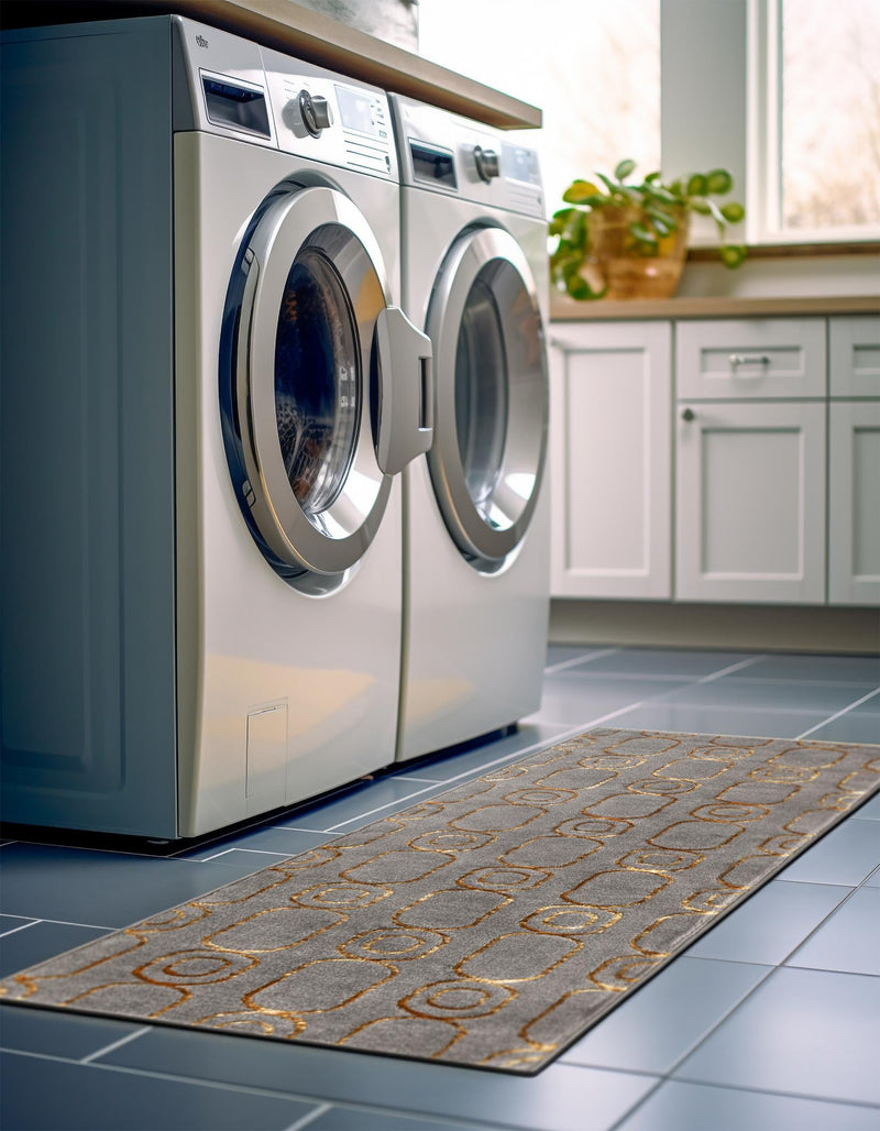 Metropolitan Matrix Collection Area Rug - Cosmopolis (Black and Silver) Runner Gray and Gold lifestyle 219