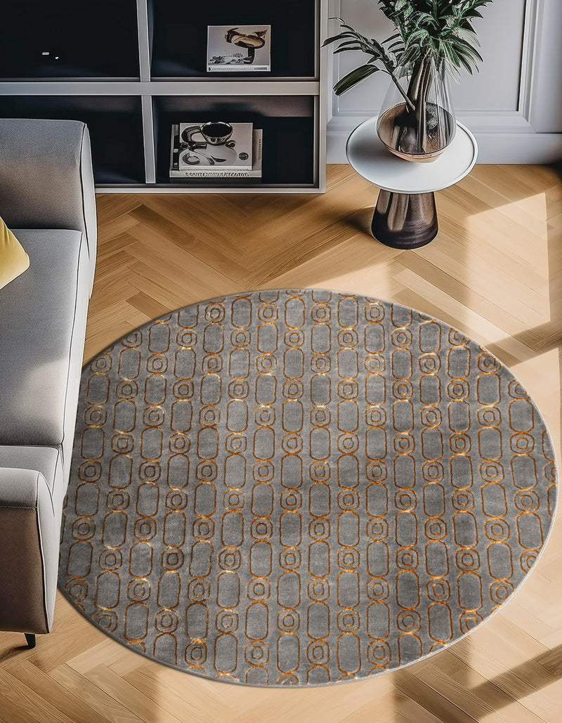 Metropolitan Matrix Collection Area Rug - Cosmopolis (Black and Silver) Round Gray and Gold lifestyle 120