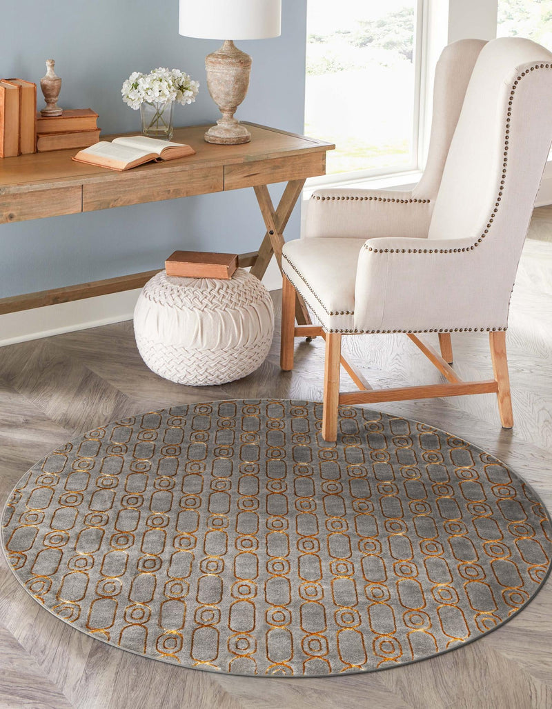 Metropolitan Matrix Collection Area Rug - Cosmopolis (Black and Silver) Round Gray and Gold lifestyle 134