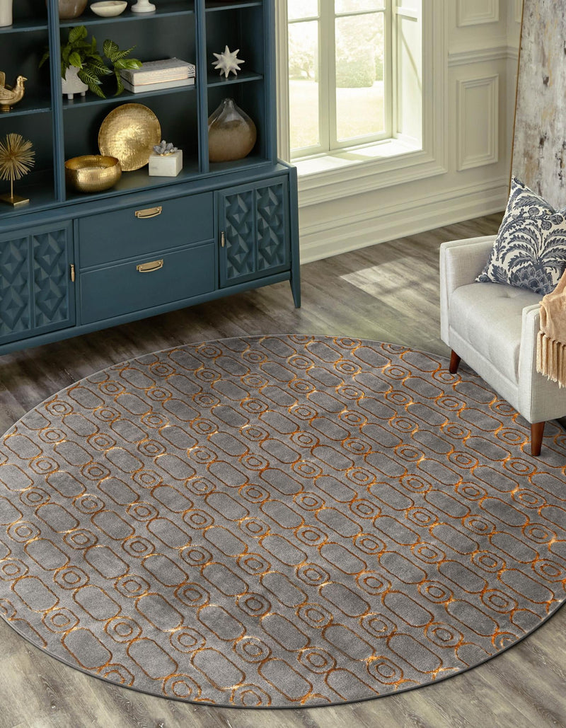 Metropolitan Matrix Collection Area Rug - Cosmopolis (Black and Silver) Round Gray and Gold lifestyle 148