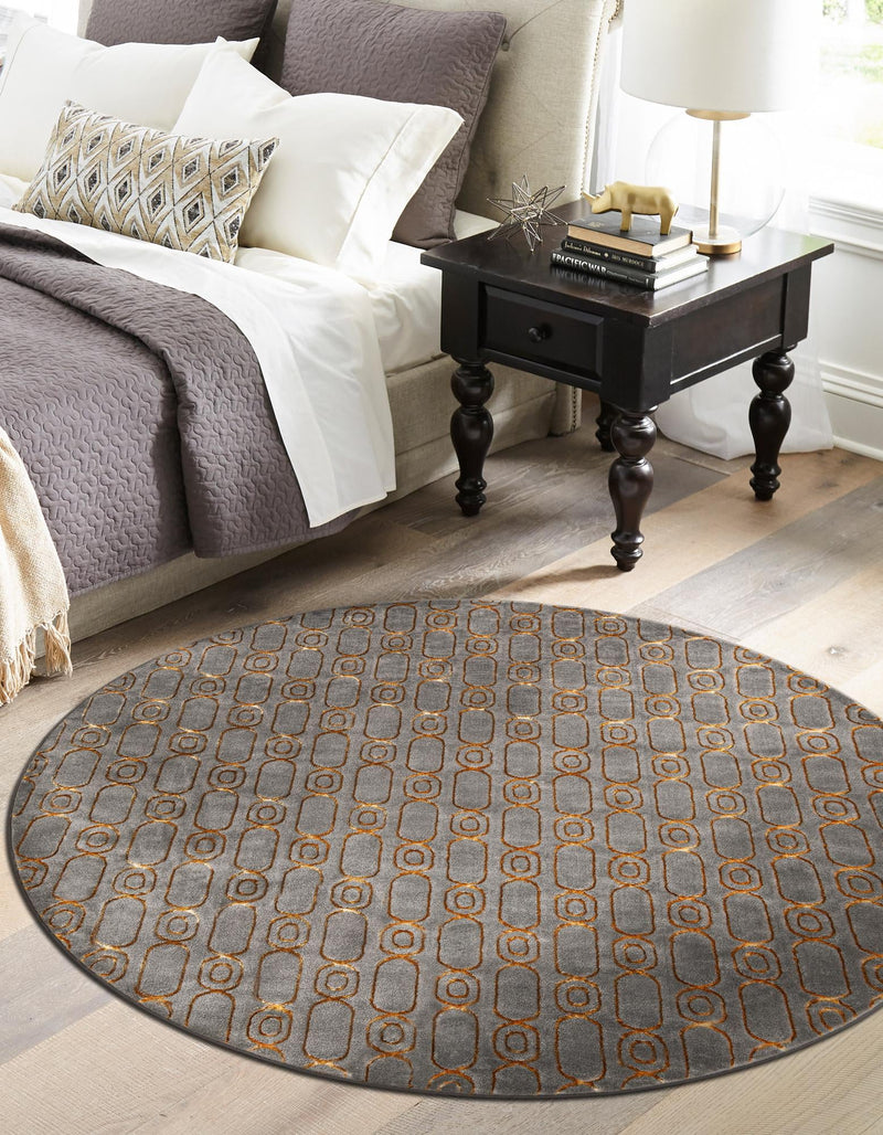 Metropolitan Matrix Collection Area Rug - Cosmopolis (Black and Silver) Round Gray and Gold lifestyle 190