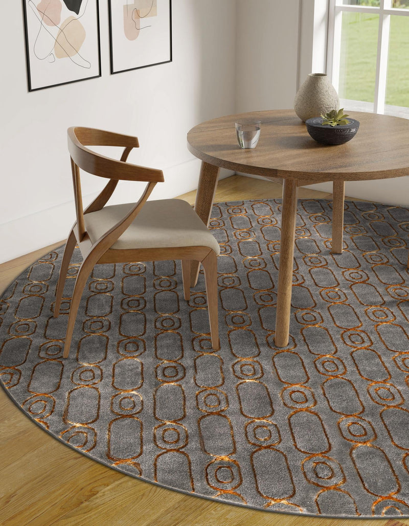 Metropolitan Matrix Collection Area Rug - Cosmopolis (Black and Silver) Round Gray and Gold lifestyle 218
