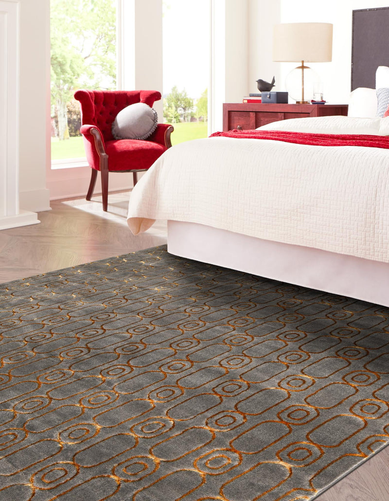 Metropolitan Matrix Collection Area Rug - Cosmopolis (Black and Silver) Square Gray and Gold lifestyle 136