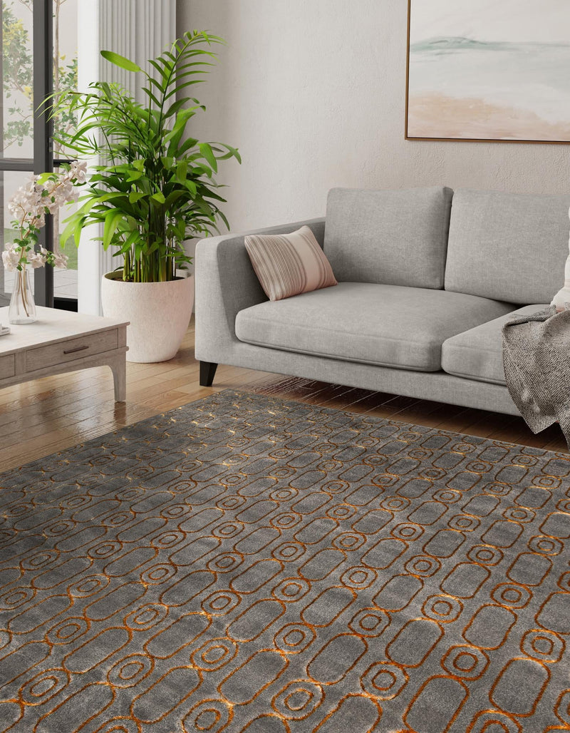 Metropolitan Matrix Collection Area Rug - Cosmopolis (Black and Silver) Square Gray and Gold lifestyle 164