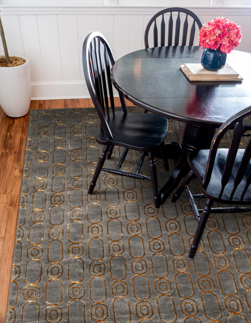 Metropolitan Matrix Collection Area Rug - Cosmopolis (Black and Silver) Square Gray and Gold lifestyle 178