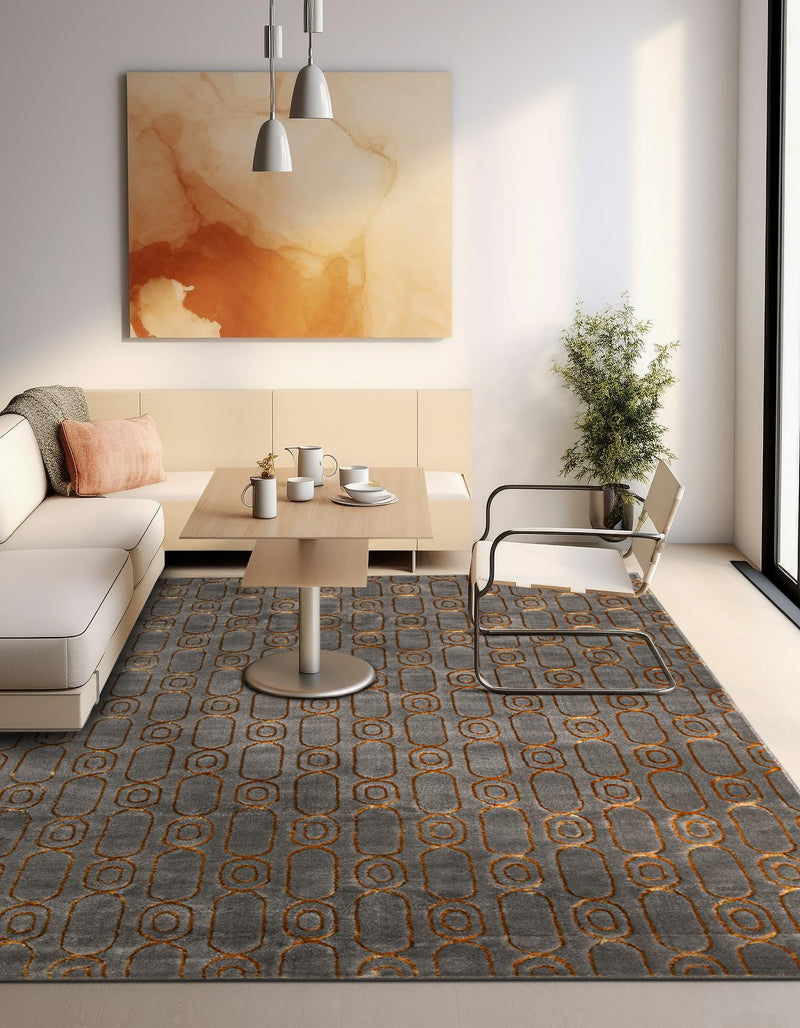 Metropolitan Matrix Collection Area Rug - Cosmopolis (Black and Silver) Square Gray and Gold lifestyle 206