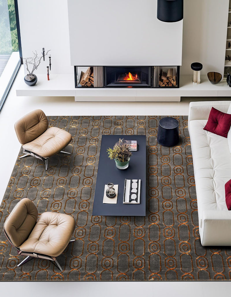 Metropolitan Matrix Collection Area Rug - Cosmopolis (Black and Silver) Square Gray and Gold lifestyle 234