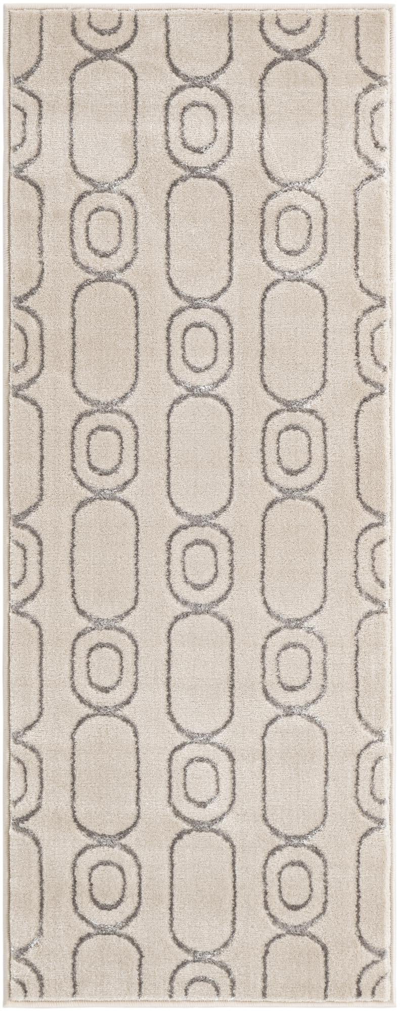 Metropolitan Matrix Collection Area Rug - Cosmopolis Runner White and Silver lifestyle 75