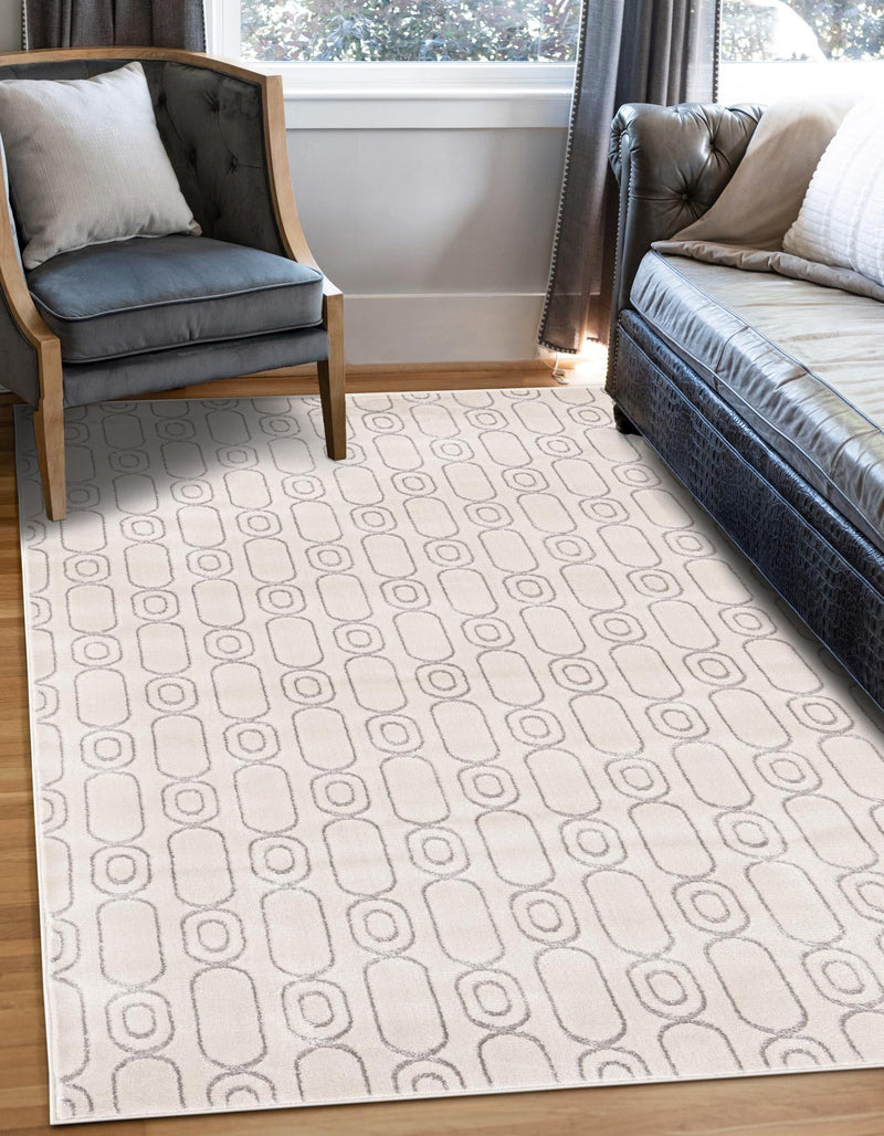 Metropolitan Matrix Collection Area Rug - Cosmopolis Rectangle White and Silver lifestyle 7