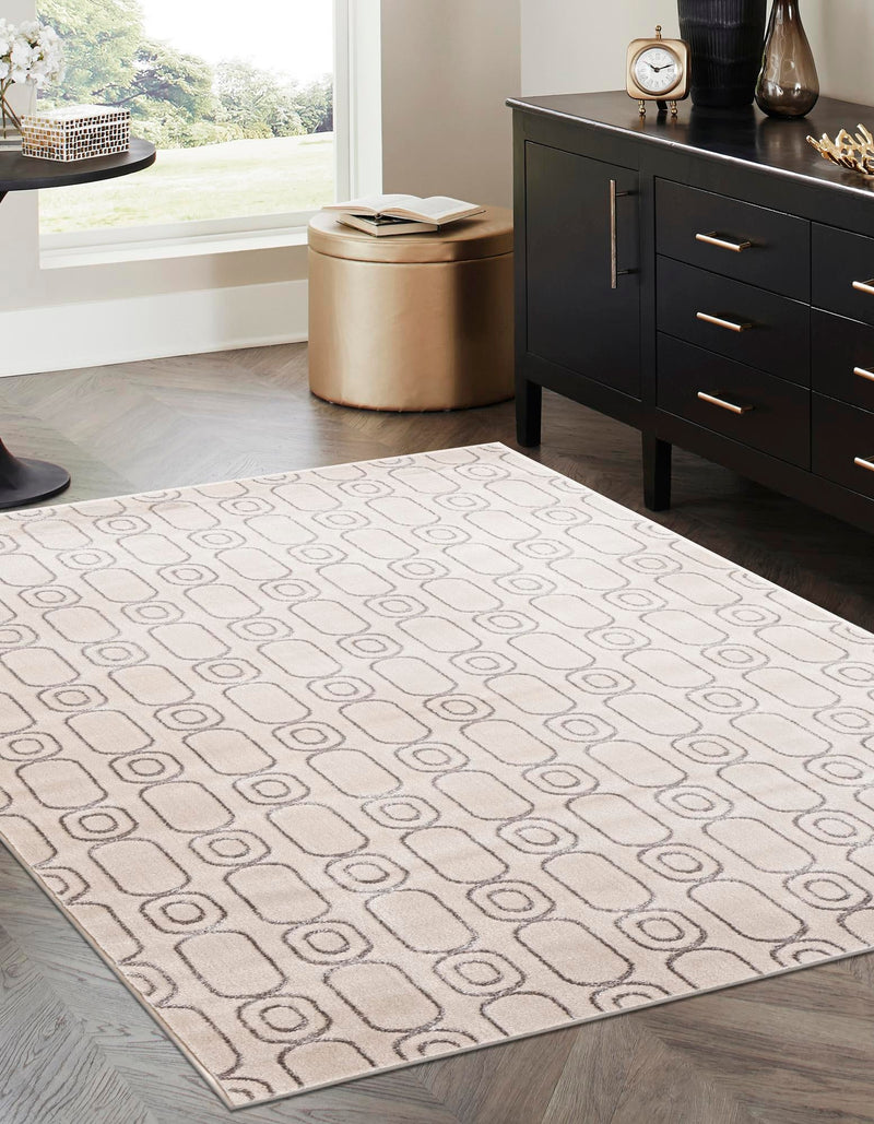Metropolitan Matrix Collection Area Rug - Cosmopolis Rectangle White and Silver lifestyle 22