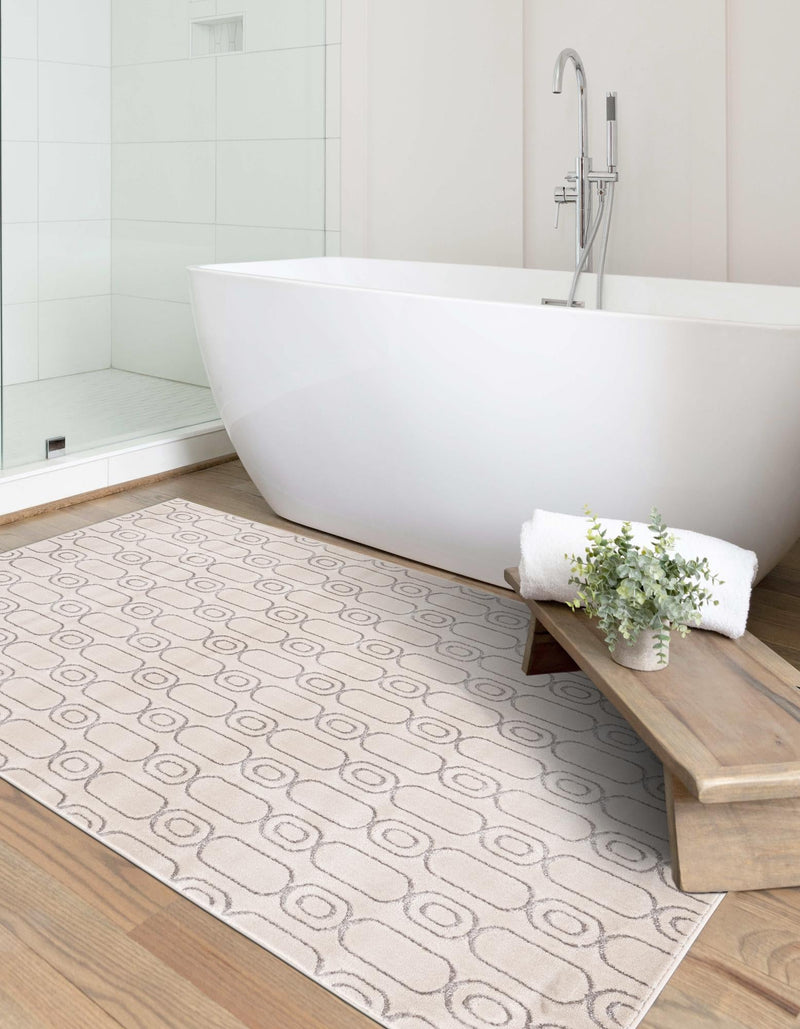 Metropolitan Matrix Collection Area Rug - Cosmopolis Rectangle White and Silver lifestyle 25