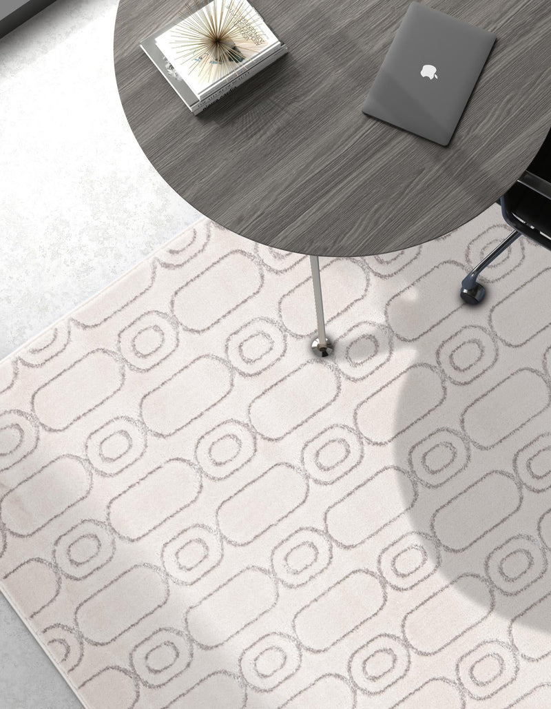 Metropolitan Matrix Collection Area Rug - Cosmopolis Rectangle White and Silver lifestyle 28