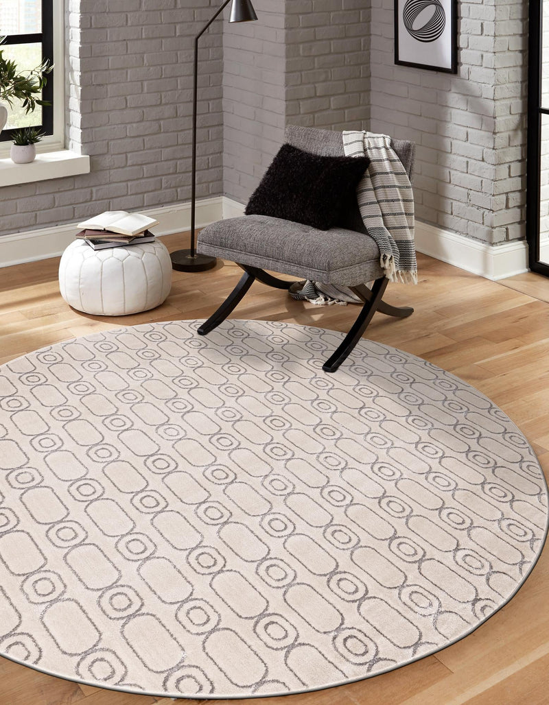 Metropolitan Matrix Collection Area Rug - Cosmopolis Round White and Silver lifestyle 81