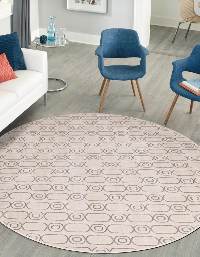 Metropolitan Matrix Collection Area Rug - Cosmopolis Round White and Silver lifestyle 88