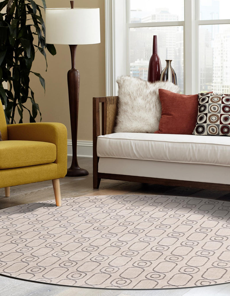 Metropolitan Matrix Collection Area Rug - Cosmopolis Round White and Silver lifestyle 102