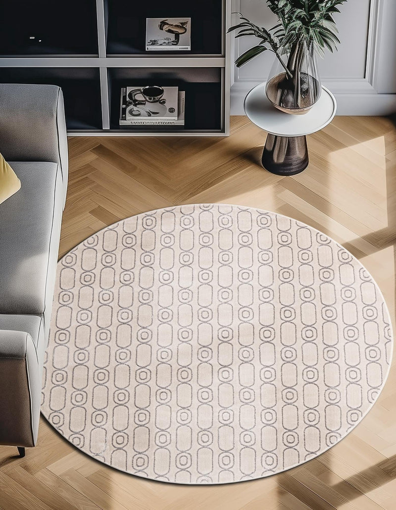 Metropolitan Matrix Collection Area Rug - Cosmopolis Round White and Silver lifestyle 137