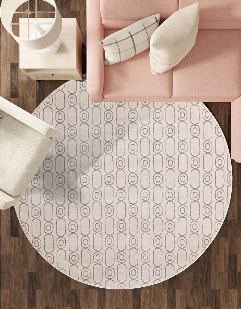 Metropolitan Matrix Collection Area Rug - Cosmopolis Round White and Silver lifestyle 144