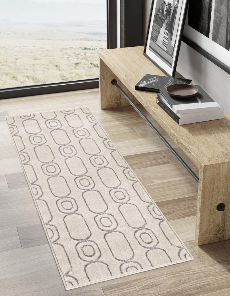 Metropolitan Matrix Collection Area Rug - Cosmopolis Runner White and Silver lifestyle 82