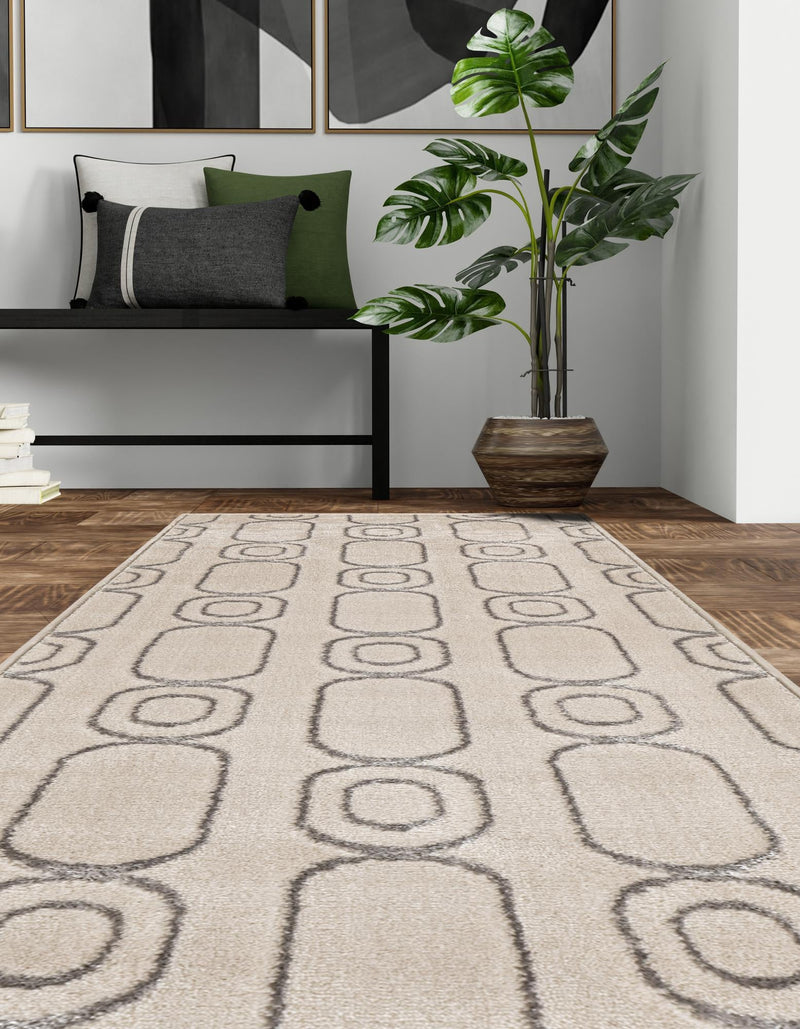 Metropolitan Matrix Collection Area Rug - Cosmopolis Runner White and Silver lifestyle 117