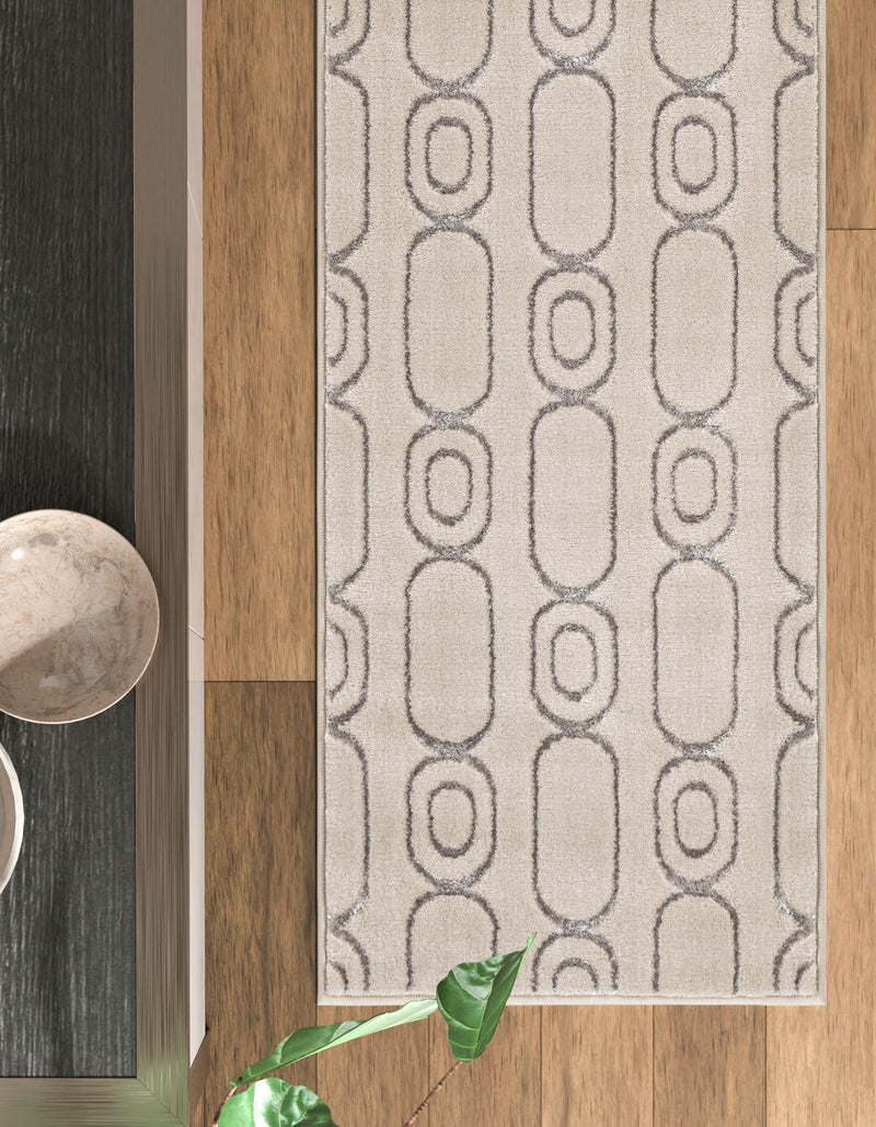 Metropolitan Matrix Collection Area Rug - Cosmopolis Runner White and Silver lifestyle 145