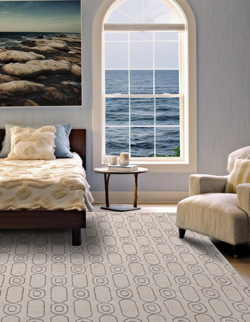 Metropolitan Matrix Collection Area Rug - Cosmopolis Square White and Silver lifestyle 83