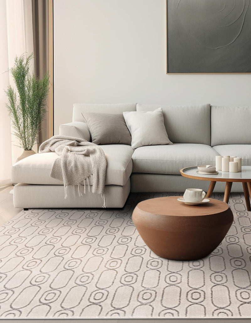 Metropolitan Matrix Collection Area Rug - Cosmopolis Square White and Silver lifestyle 90