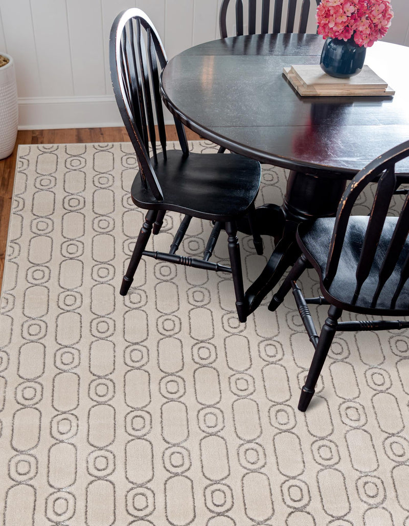 Metropolitan Matrix Collection Area Rug - Cosmopolis Square White and Silver lifestyle 104