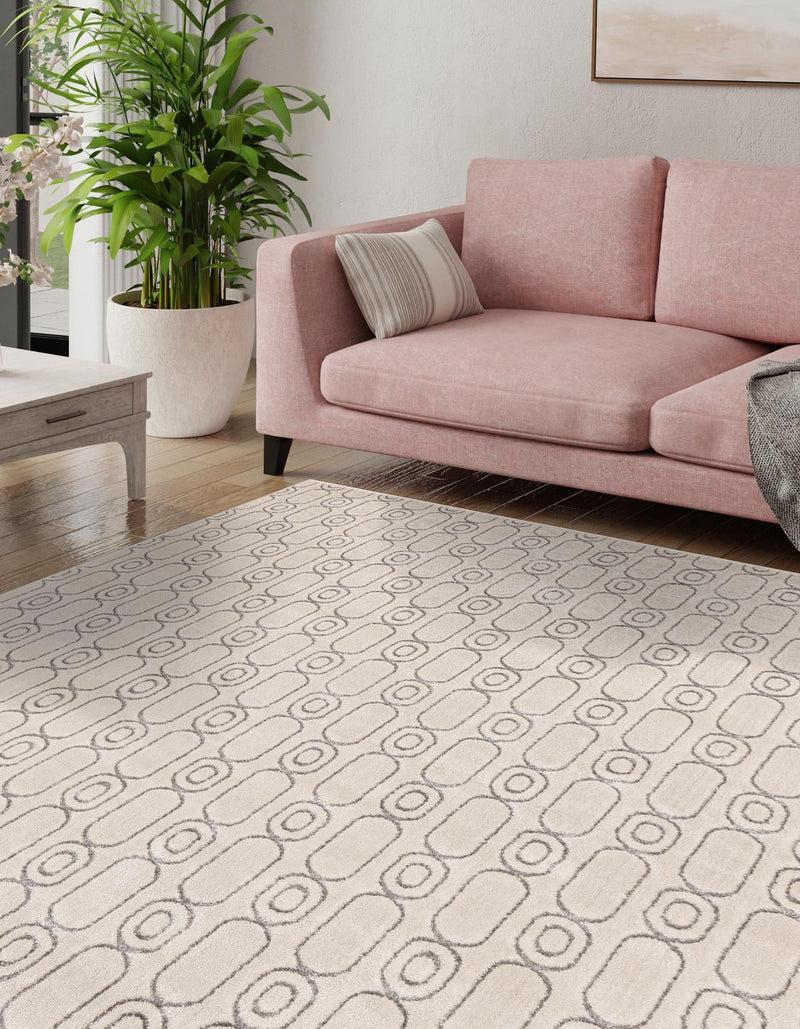 Metropolitan Matrix Collection Area Rug - Cosmopolis Square White and Silver lifestyle 139