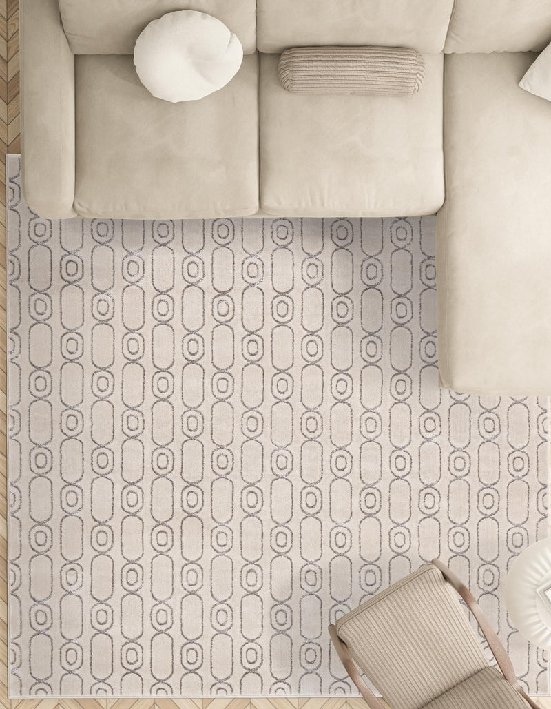 Metropolitan Matrix Collection Area Rug - Cosmopolis Square White and Silver lifestyle 146