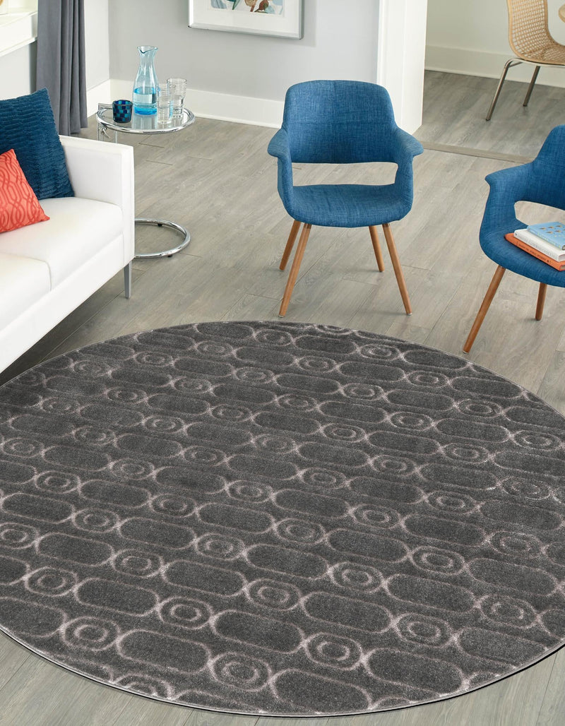 Metropolitan Matrix Collection Area Rug - Cosmopolis Round Gray and Silver lifestyle 86