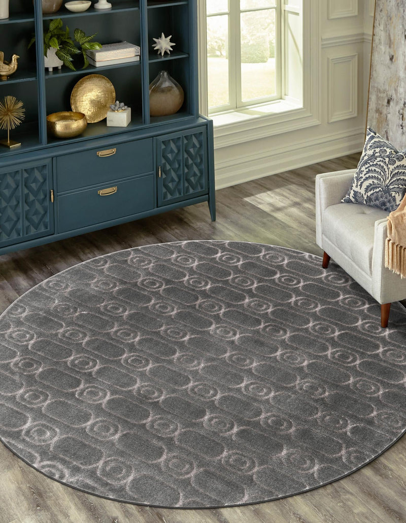 Metropolitan Matrix Collection Area Rug - Cosmopolis Round Gray and Silver lifestyle 93