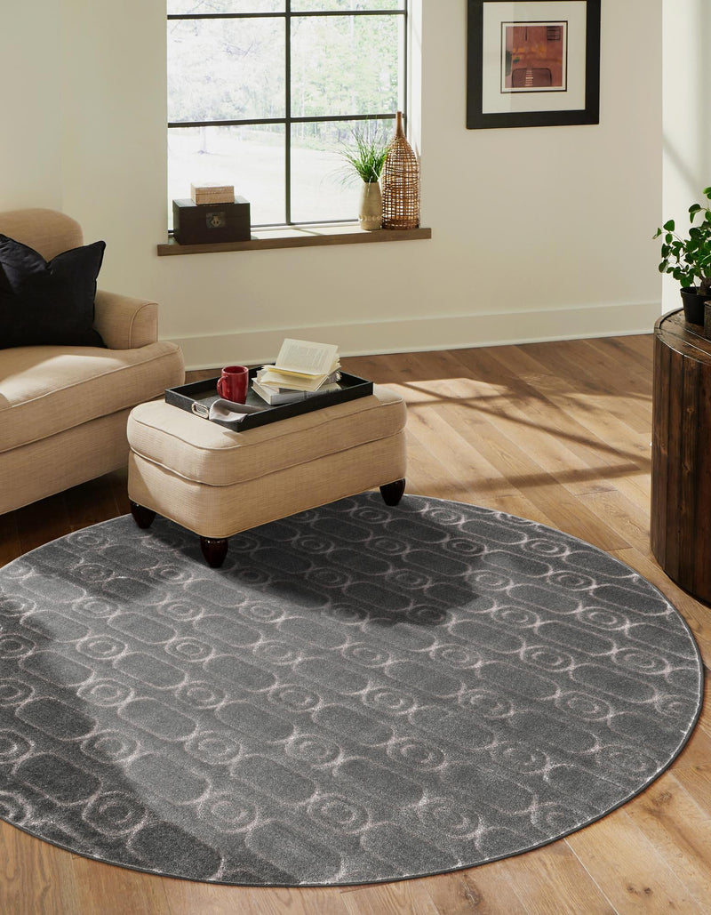 Metropolitan Matrix Collection Area Rug - Cosmopolis Round Gray and Silver lifestyle 100