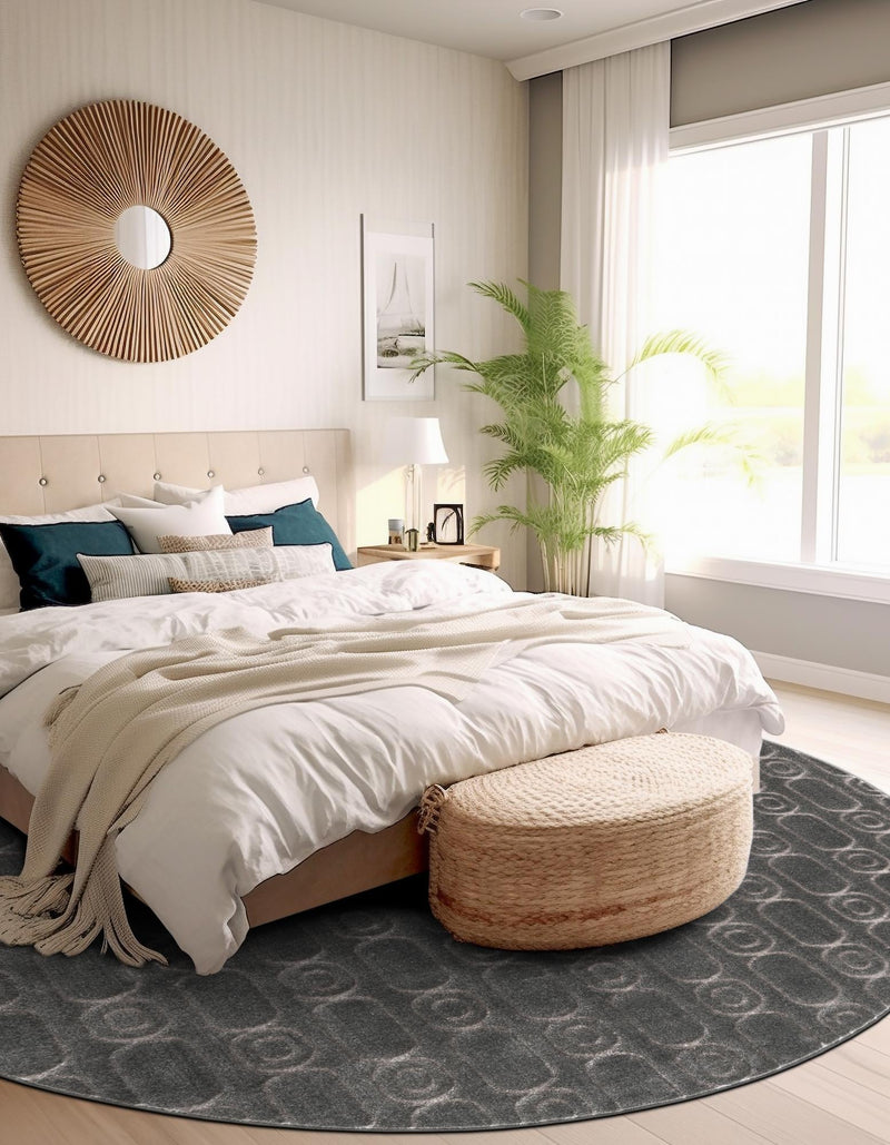 Metropolitan Matrix Collection Area Rug - Cosmopolis Round Gray and Silver lifestyle 128
