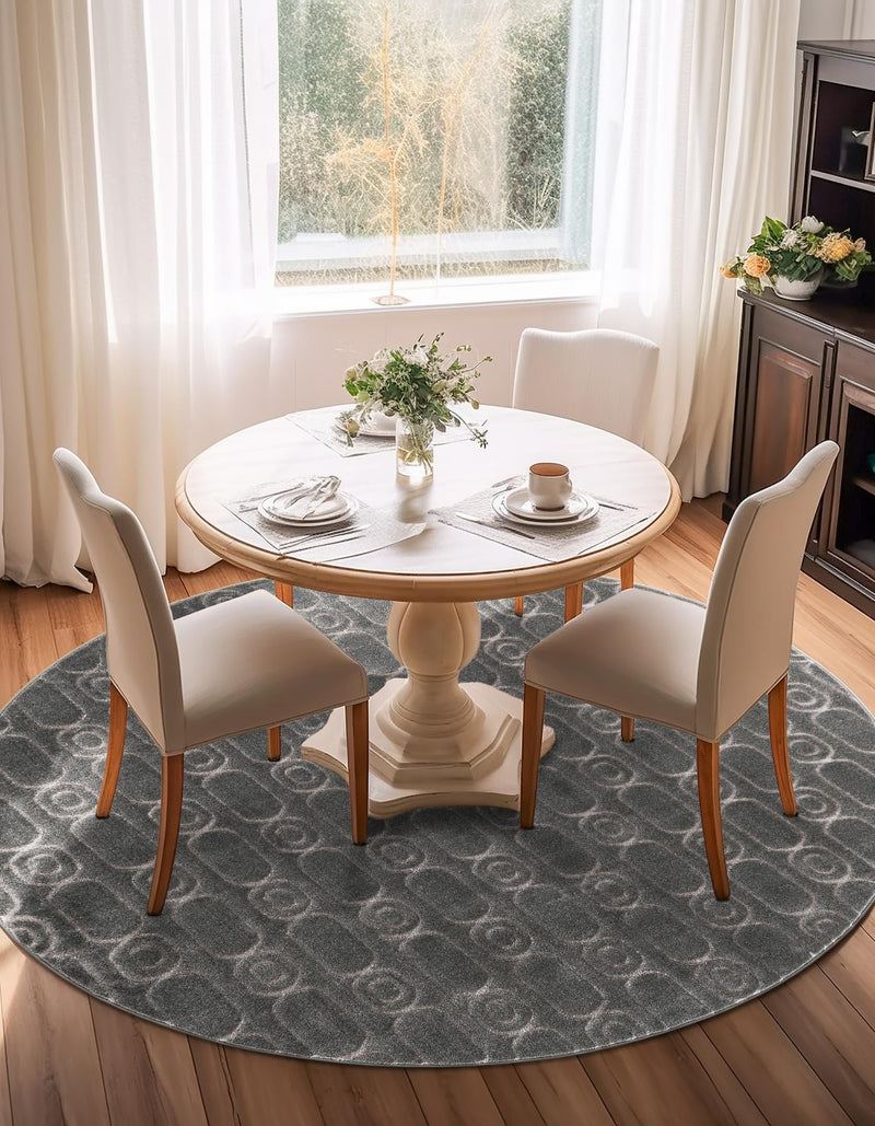 Metropolitan Matrix Collection Area Rug - Cosmopolis Round Gray and Silver lifestyle 142