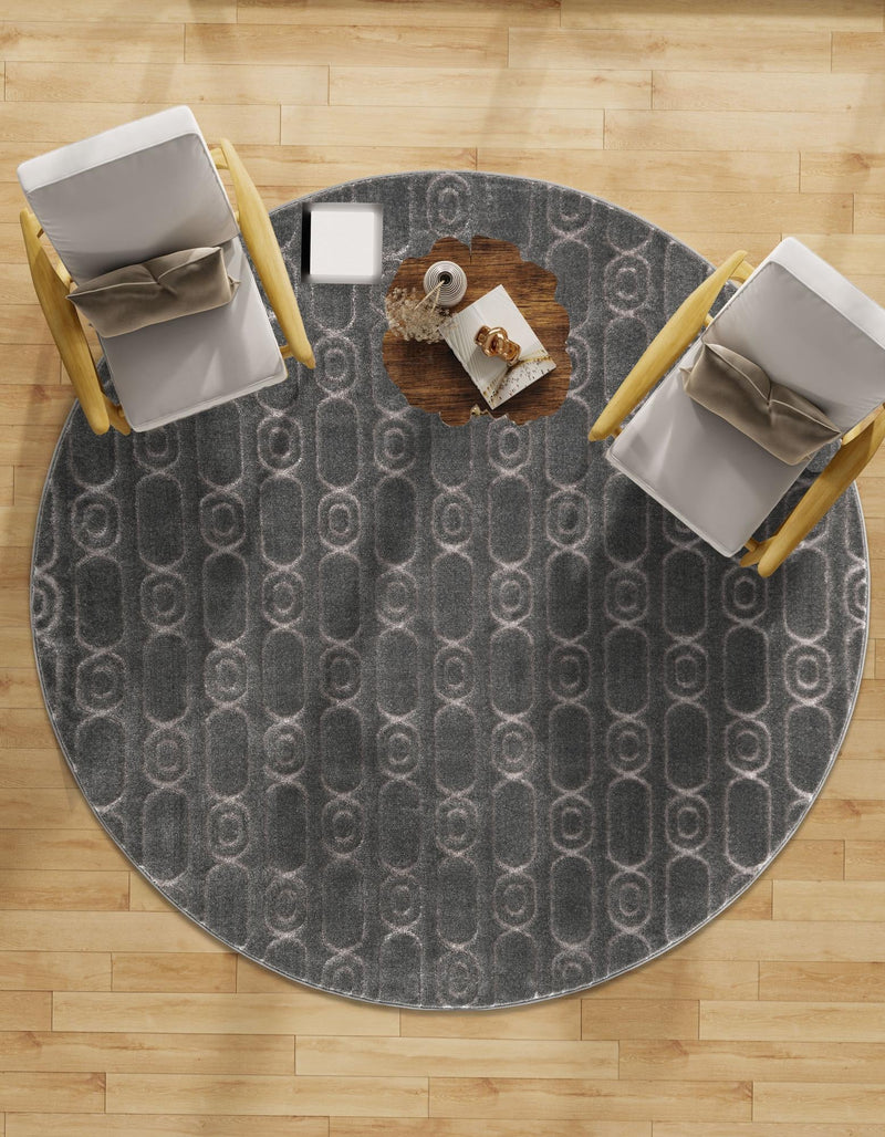 Metropolitan Matrix Collection Area Rug - Cosmopolis Round Gray and Silver lifestyle 149