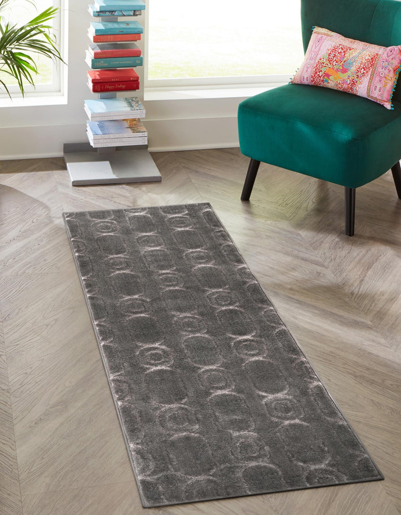 Metropolitan Matrix Collection Area Rug - Cosmopolis (Black and Silver) Runner Gray and Silver lifestyle 123