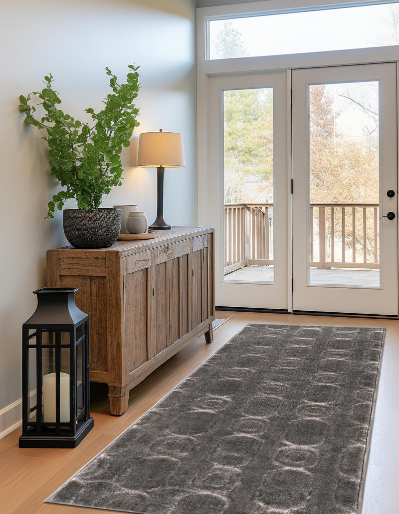 Metropolitan Matrix Collection Area Rug - Cosmopolis (Black and Silver) Runner Gray and Silver lifestyle 137