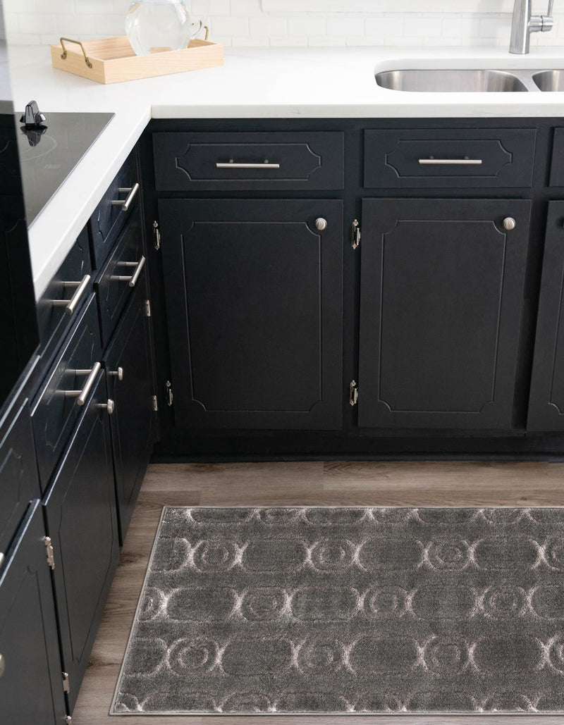 Metropolitan Matrix Collection Area Rug - Cosmopolis (Black and Silver) Runner Gray and Silver lifestyle 235