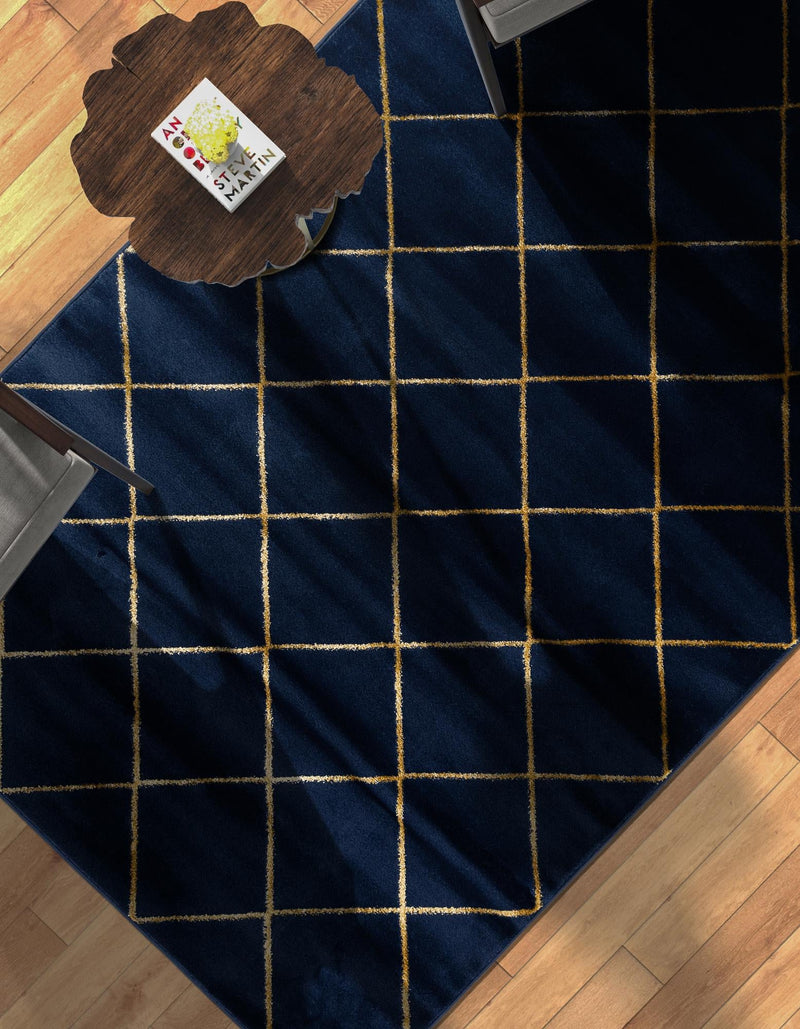 Metropolitan Matrix Collection Area Rug - Urbana Rectangle Navy Blue and Gold lifestyle 43