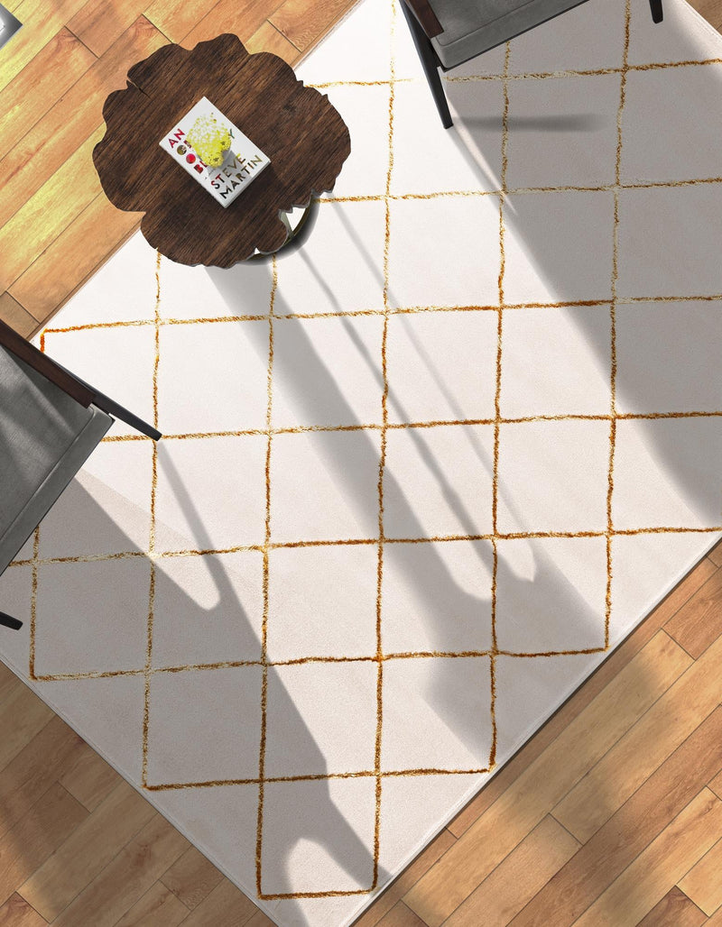 Metropolitan Matrix Collection Area Rug - Urbana Rectangle White and Gold lifestyle 40