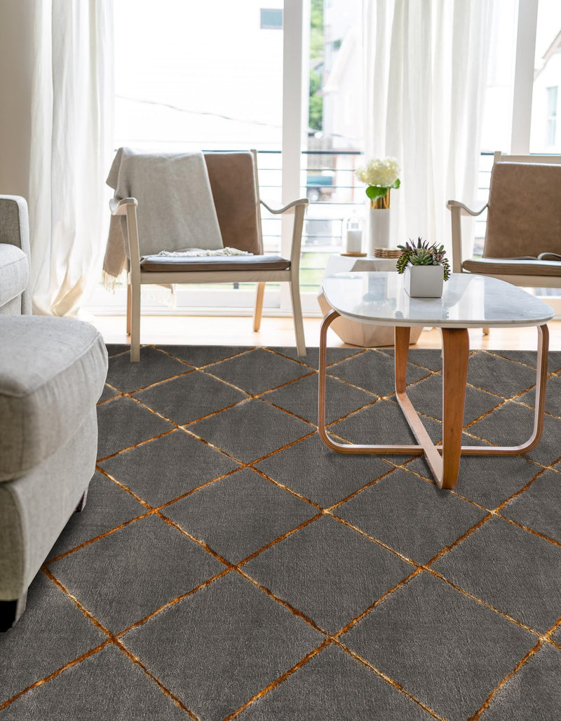 Metropolitan Matrix Collection Area Rug - Urbana (Black and Silver) Rectangle Gray and Gold lifestyle 55