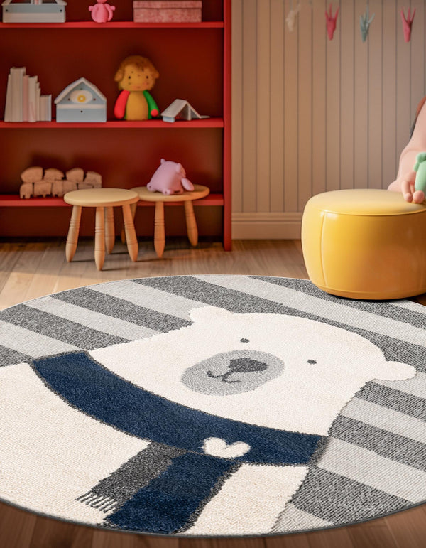 Wonder Tykes Collection Area Rug - Dreamland Round Gray lifestyle 34