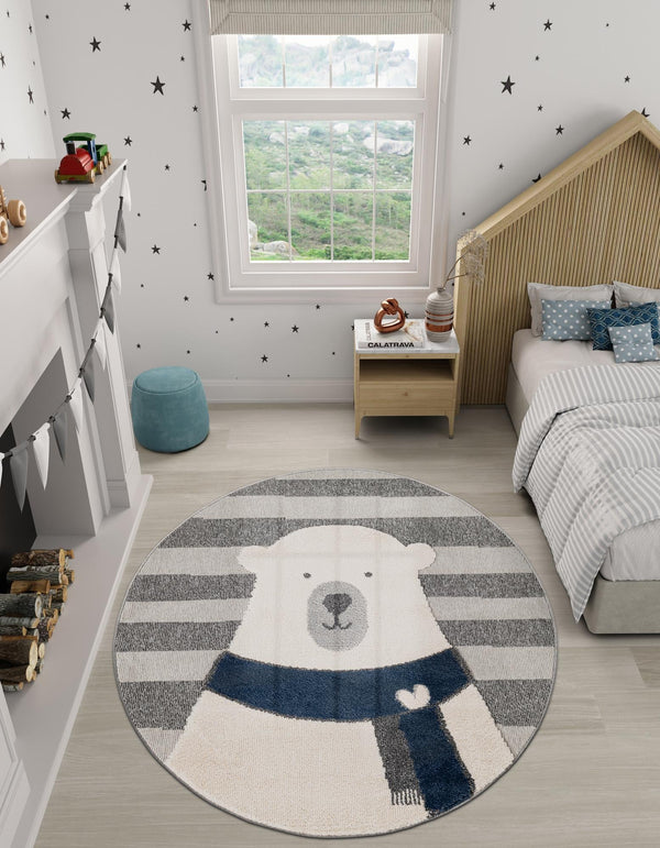Wonder Tykes Collection Area Rug - Dreamland Round Gray lifestyle 37