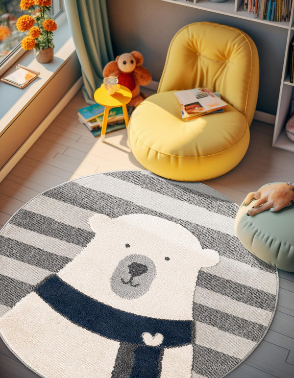 Wonder Tykes Collection Area Rug - Dreamland Round Gray lifestyle 46